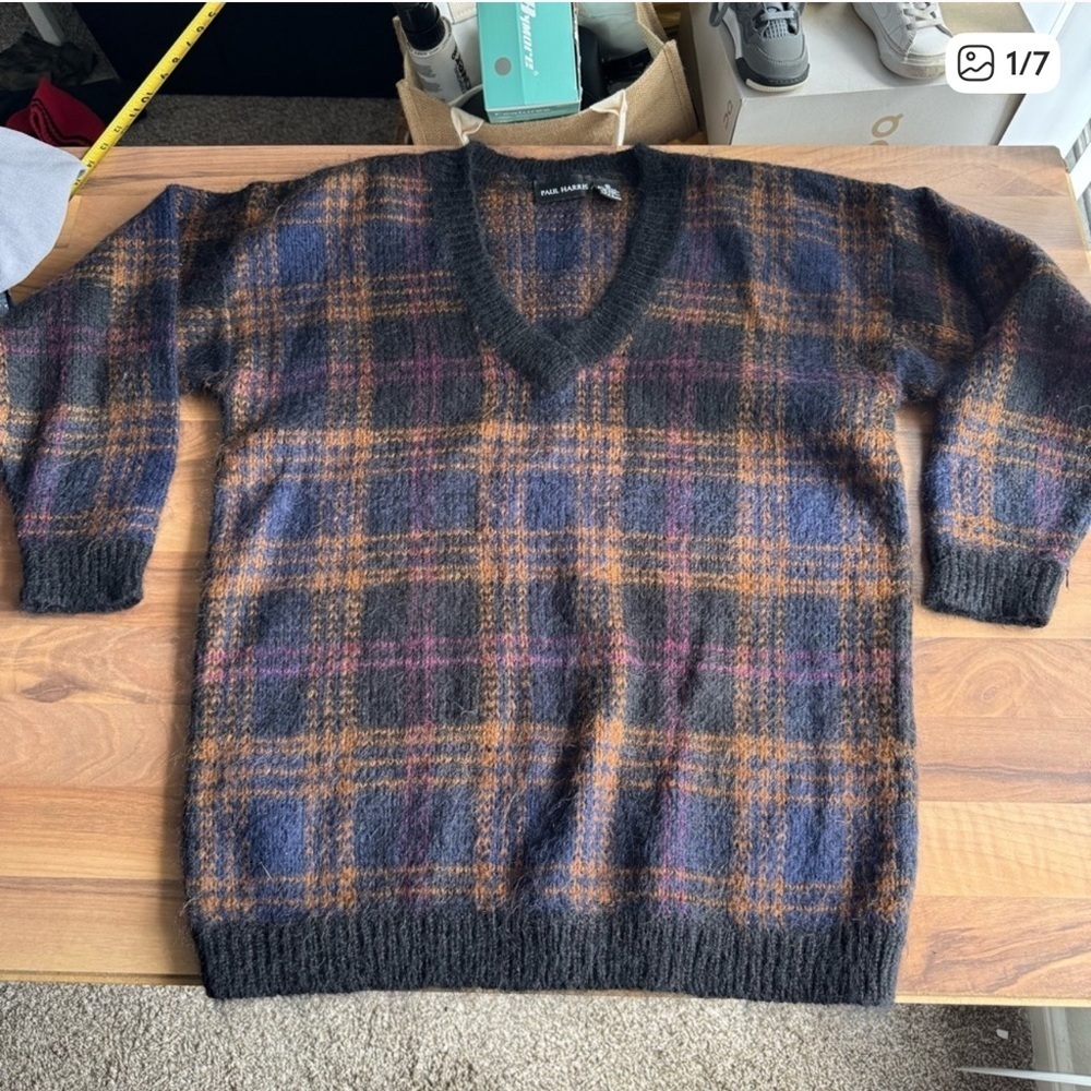 Vintage Paul Harris Mohair Blend Plaid Sweater M Dark Academia Fall Photos - Picture 2 of 10